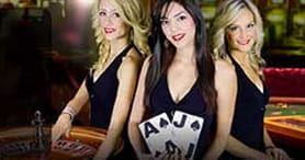 Zu sehen sind drei der professionellen Croupiers des Live Casinos.
