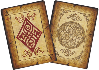 Zwei vergilbte Spielkarten symbolisieren, dass es im nebenstehenden Text um die Geschichte des Blackjack Spiels geht. 