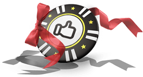 Ein Casino Chip, auf dem ein Daumen abgebildet ist, der nach oben zeigt.