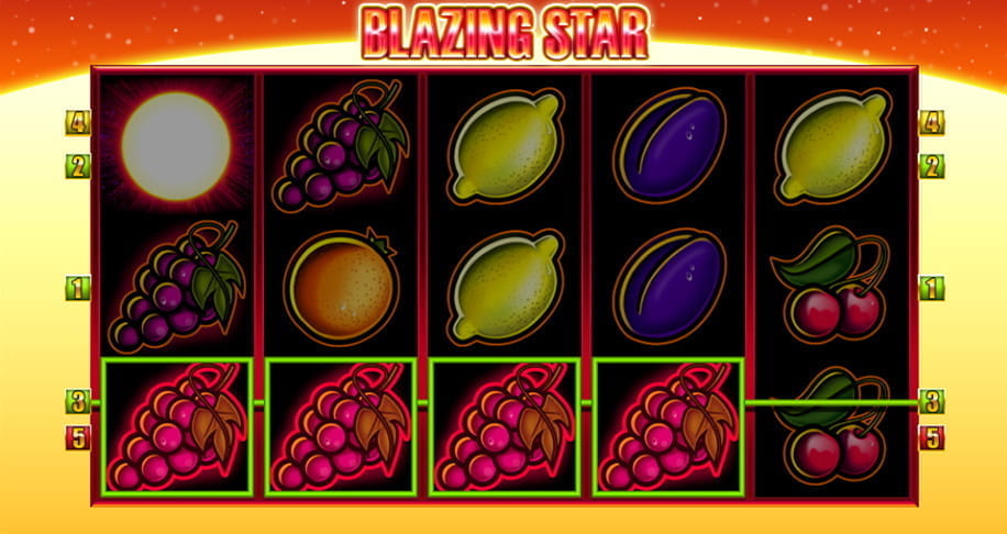 Vier Gewinnsymbole au einer Linie beim Blazing Star Spielautomat