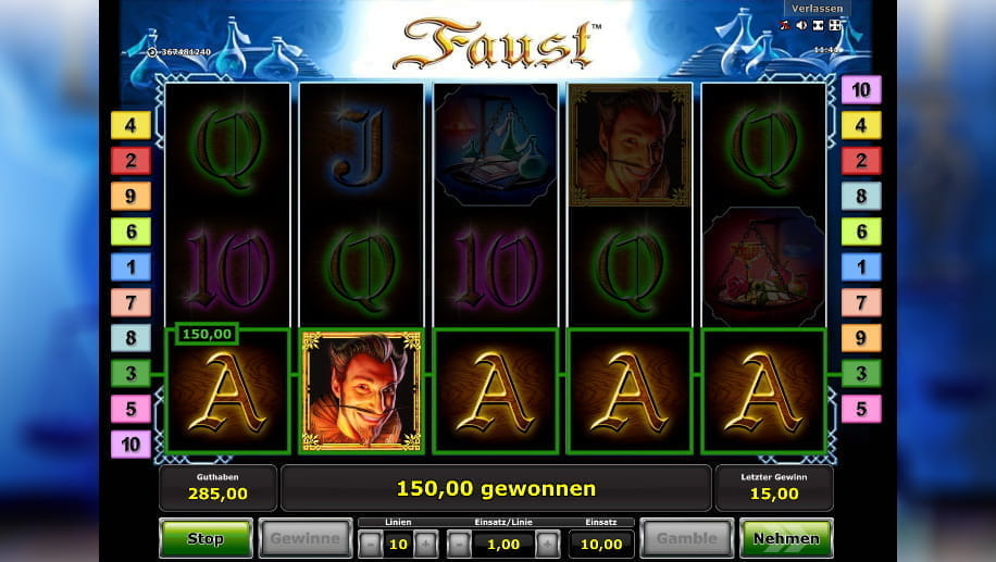 Der zehnfache Einsatz wurde beim Faust Online Slot gewonnen