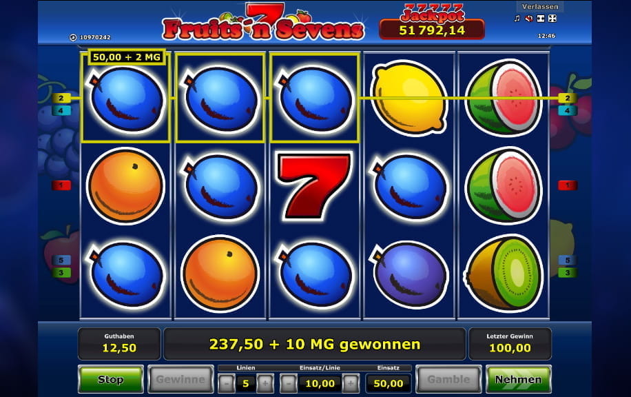 Eine Spielszene beim Fruits 'n Sevens Online Slot mit einem hohen Gewinn