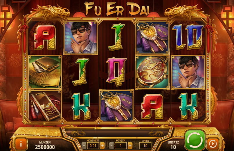 Der Startbildschirm des Spielautomaten Fu Er Dai von Play'n GO.