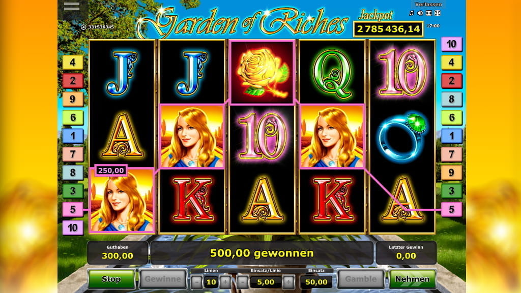 Ein Beispiel für einen hohen Gewinn beim Garden of Riches Spielautomaten