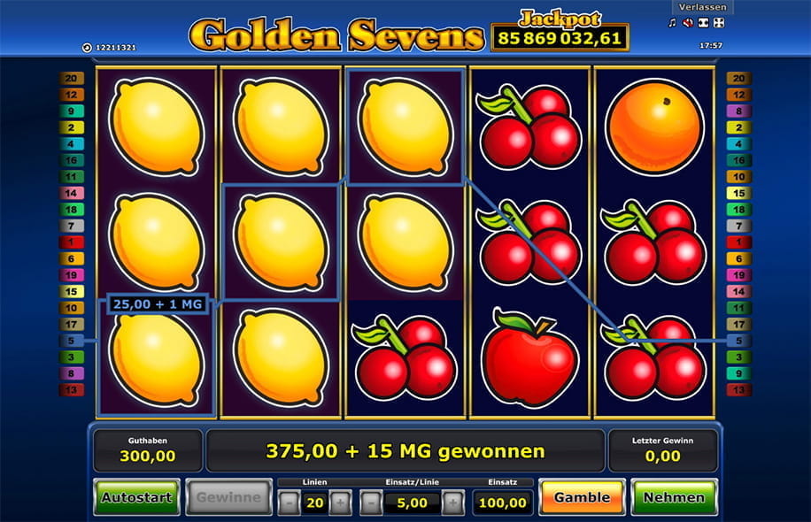 Ein schöner Gewinn am Golden Sevens Automaten stellvertretend für die guten Gewinnchancen
