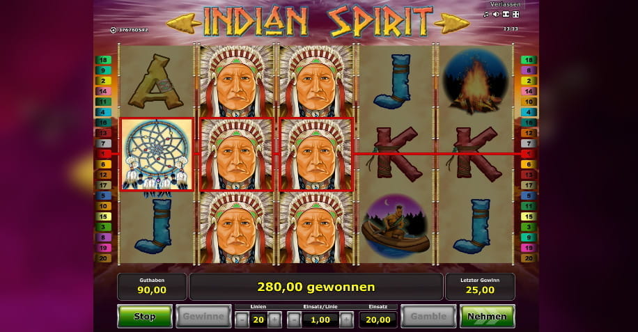 Ein hoher Gewinn beim Indian Spirit Automat