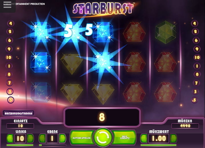Vorschaubild für den Start des kostenlosen Demomodus des Online Slots Starburst