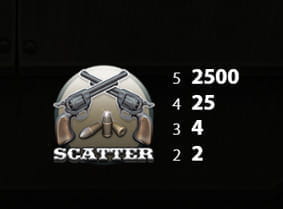 Das Scatter-Symbol, welches durch zwei Revolver dargestellt wird, beim Spielautomaten Dead or Alive.
