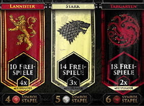 Die verschiedenen Häuser repräsentieren unterschiedliche Bonusrunden beim Game Of Thrones Slot