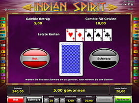 Das Novoline Risikospiel findet ihr auch beim Indian Spirit online spielen