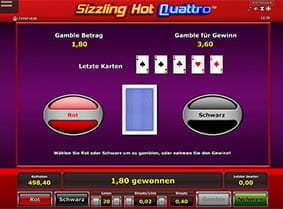 Das Risikospiel mit der Kartenfarbe hier am Beispiel von Sizzling Hot Quattro