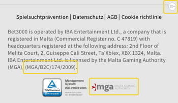 Der Footer der Seite zeigt das Logo der Malta Gaming Authority.
