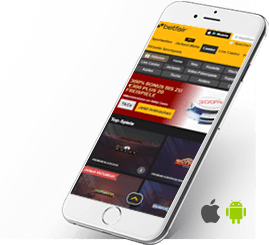 Das Bild zeigt das mobile Spielangebot des Casinos auf einem Smartphone.