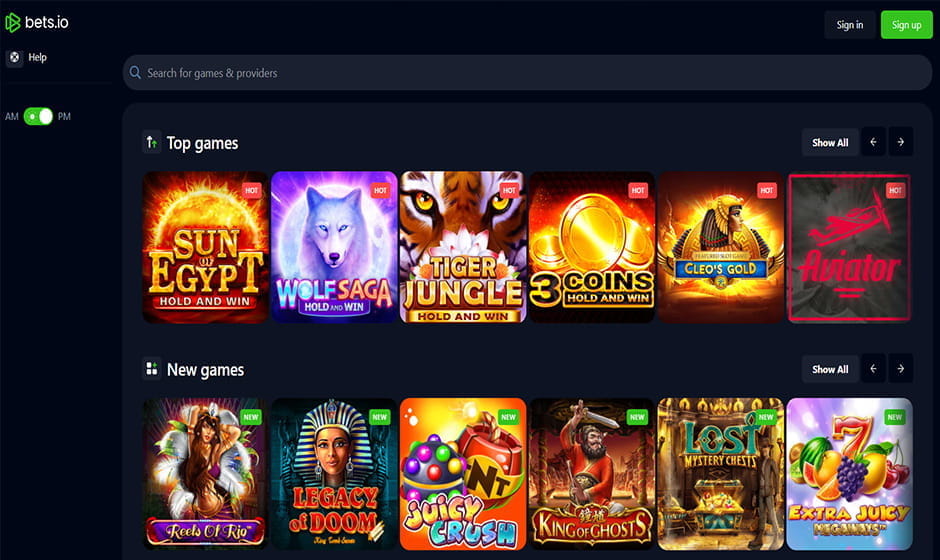 Die Startseite des Bets.io Casinos.