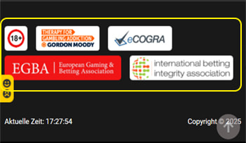 Der Footer der Homepage des bwin Casinos u.a. mit dem Hinweis auf die MGA als Lizenzierungsbehörde.