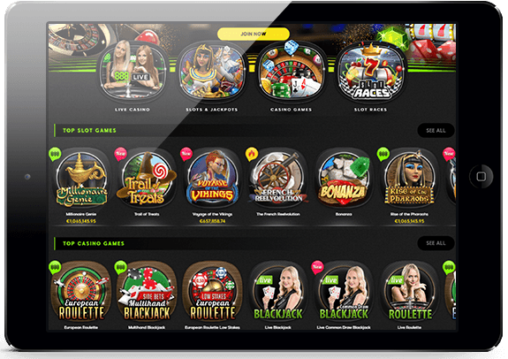Die Spielauswahl in der mobile Casino Web-App im 888 Casino.