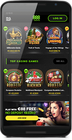 Die Spielauswahl in der mobile Casino Web-App im 888. Casino