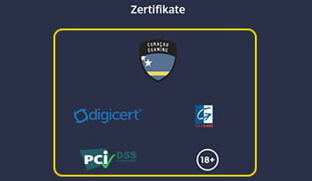 Der untere Seitenberiech bei Casino Days mit Logos von Sicherheitszertifikaten.