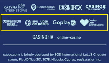 Der Footer im Casoo mit Infos zur Lizenz, Spielerschutz und Datenschutz