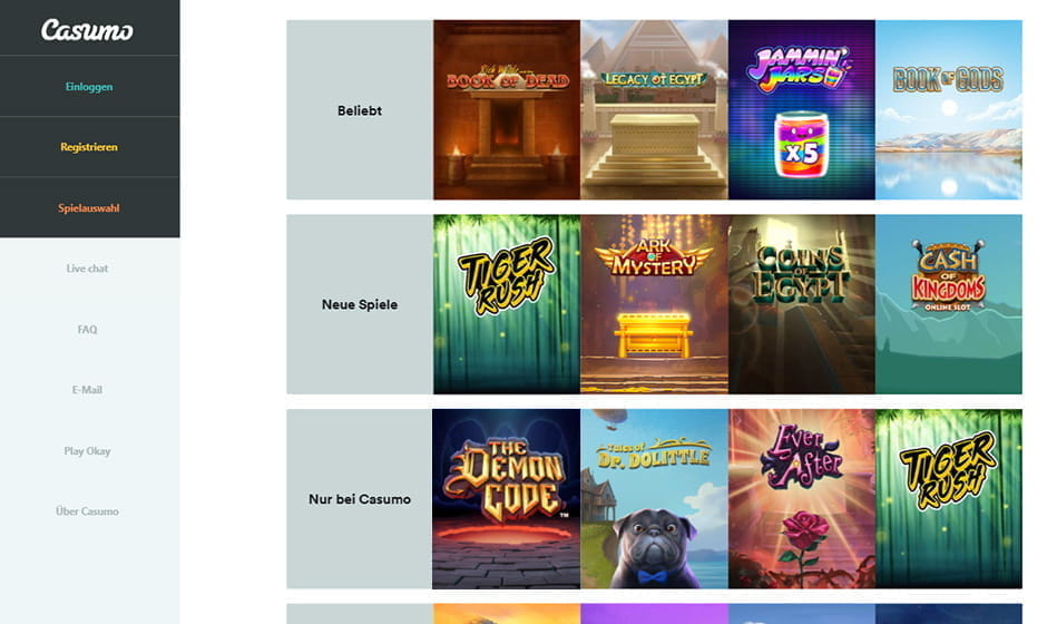 Hier sieht man nochmals eine Übersicht über die wichtigsten Spiele und oberhalb die Buttons zu den einzelnen Rubriken