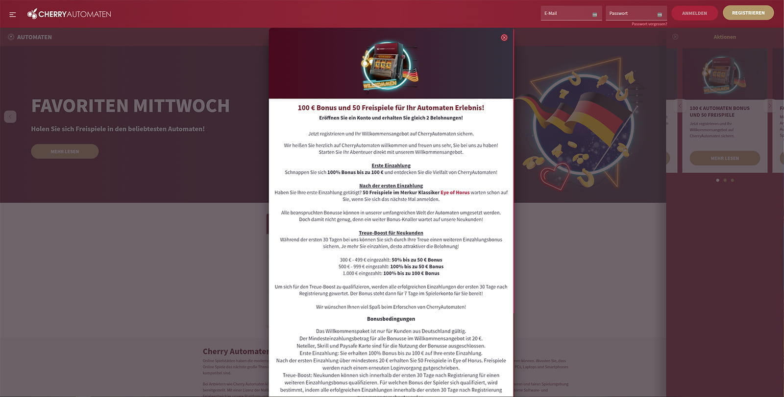 Das Willkommensangebot von CherryAutomaten und die täglichen Freispiele.