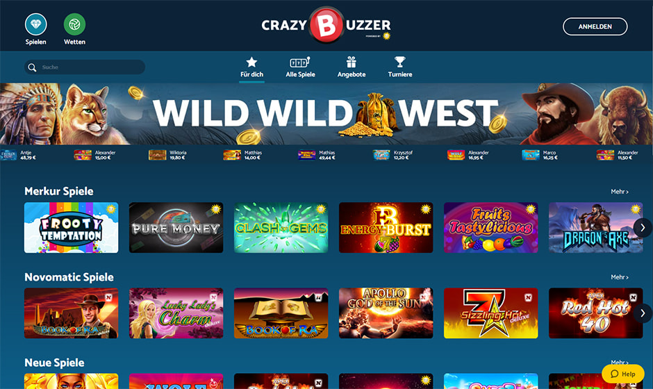 Die Startseite von CrazyBuzzer.