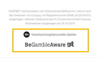 Dachbet Footer mit Infos zu Sicherheit und Lizenzen