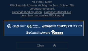 Das Bild zeigt den Footer von Europa Casino.