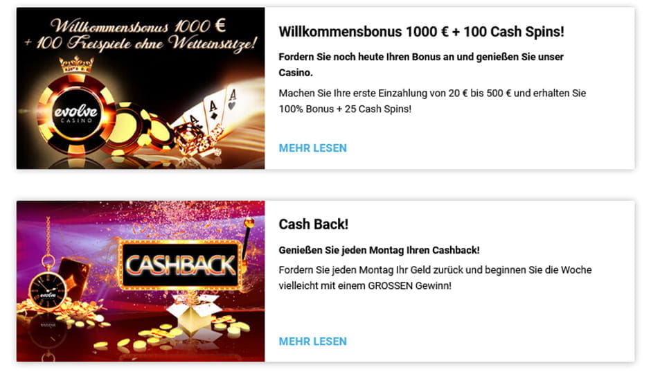 Die Bonus Aktionen im Evolve Casino