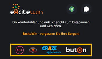 Footer der Excitewin Casino Webseite