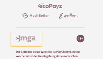 Das Bild zeigt den Footer der mobilen Ansicht der Startseite von CherryAutomaten mit Angaben zum Betreiber und seinen Sicherheitsvorkehrungen, seiner Lizenzierung sowie Beratungsangeboten zum Spielerschutz.