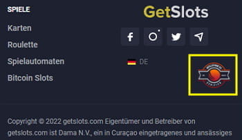 Der GetSlots Webseiten Footer.