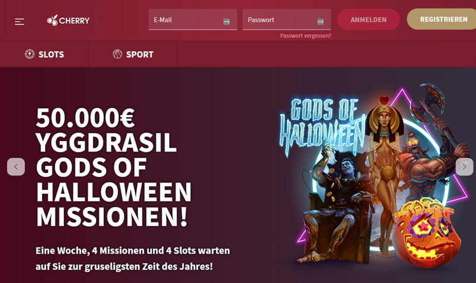 Die Ansicht der Startseite von CherryAutomaten besticht durch übersichtliche Anordnung aller wesentlichen Informationen.