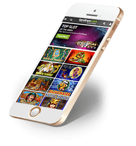 Ein Smartphone mit der Spielauswahl des mobilen Amatic Casinos.