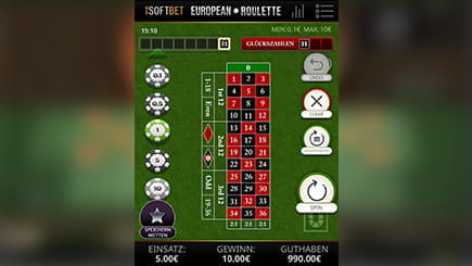 Die mobile Ansicht von European Roulette.