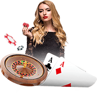 Das Bild zeigt eine stilisierte Auswahl an Live Casino Spielen. Darunter befinden sich u.a. Roulette und Blackjack.