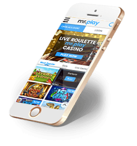 Auf dem Bild ist zu sehen, wie das mr.play Casino auf dem Bildschirm eines Smartphones dargestellt wird.