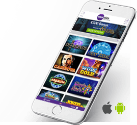 Auf dem Bild ist zu sehen, wie das Omnis Slots Casino auf dem Bildschirm eines Smartphones dargestellt wird.