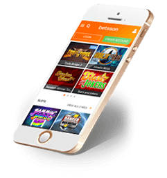 Die Webseite des Betsson Casinos, dargestellt auf dem Display eines Smartphones.