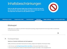 Das Bild zeigt die Seite zu den Inhaltsbeschränkungen im Google Play Store mit Informationen zu Glücksspiel Apps.