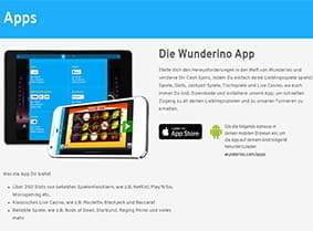 Das Bild zeigt die mobile App auf der Wunderino Online Spielothek Webseite.