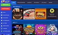Die Lobby des Euslot mit Top Spielen wie Roulette oder Book of Dead.