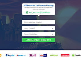 Schnell und einfach läuft die Einrichtung eines Benutzerkontos bei Quasar Gaming ab