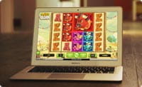 Eine Spielothek Seite auf einem Laptop.