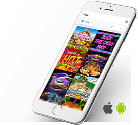 Auf dem Bild ist zu sehen, wie das Omnis Slots Casino auf dem Bildschirm eines Smartphones dargestellt wird.