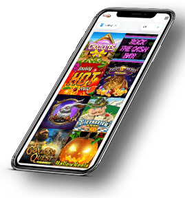 Ein Smartphone mit der Spielauswahl des mobilen Amatic Casinos.