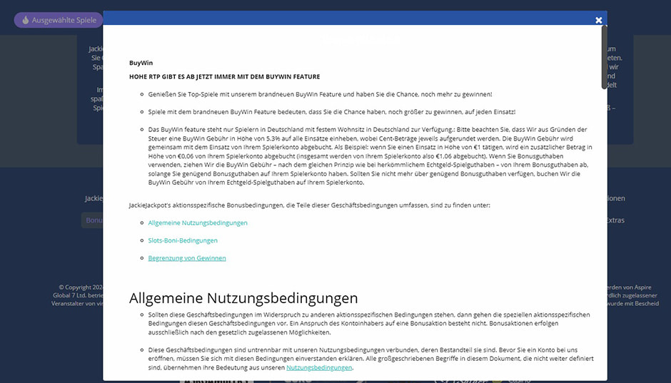 Der Willkommensbonus bei Jackie Jackpot.