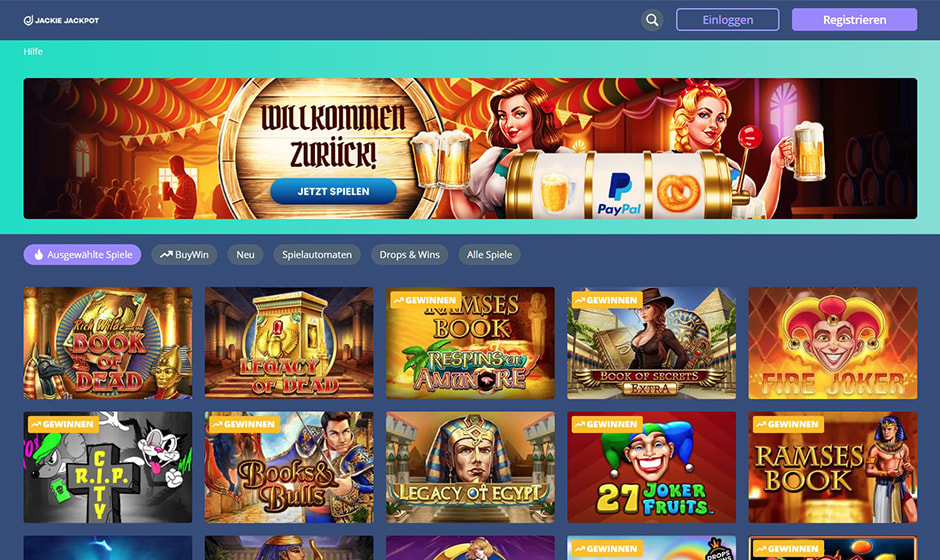 Die Jackie Jackpot Startseite.