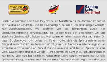 Löwen Play Footer mit Infos zu Sicherheit und Lizenzen