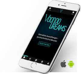 Das Bild zeigt den Startbildschirm der Voodoo Dreams Casino App